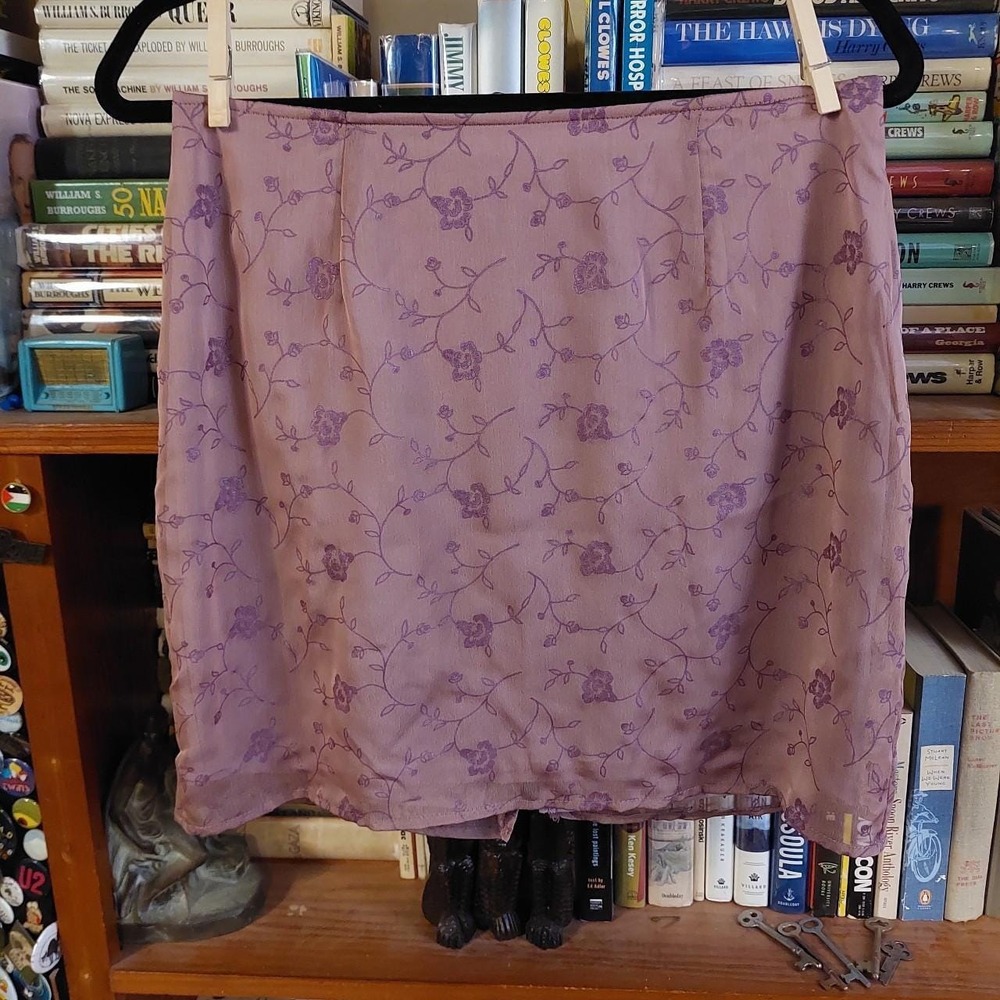 Vintage Jay Jacobs Purple Floral Mini Skirt Mauve Sheer Overlay Size 9/10